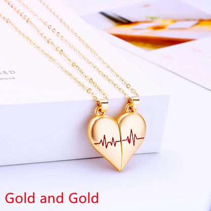Heart ECG Pendant Necklace Stainless Steel And Zinc Alloy