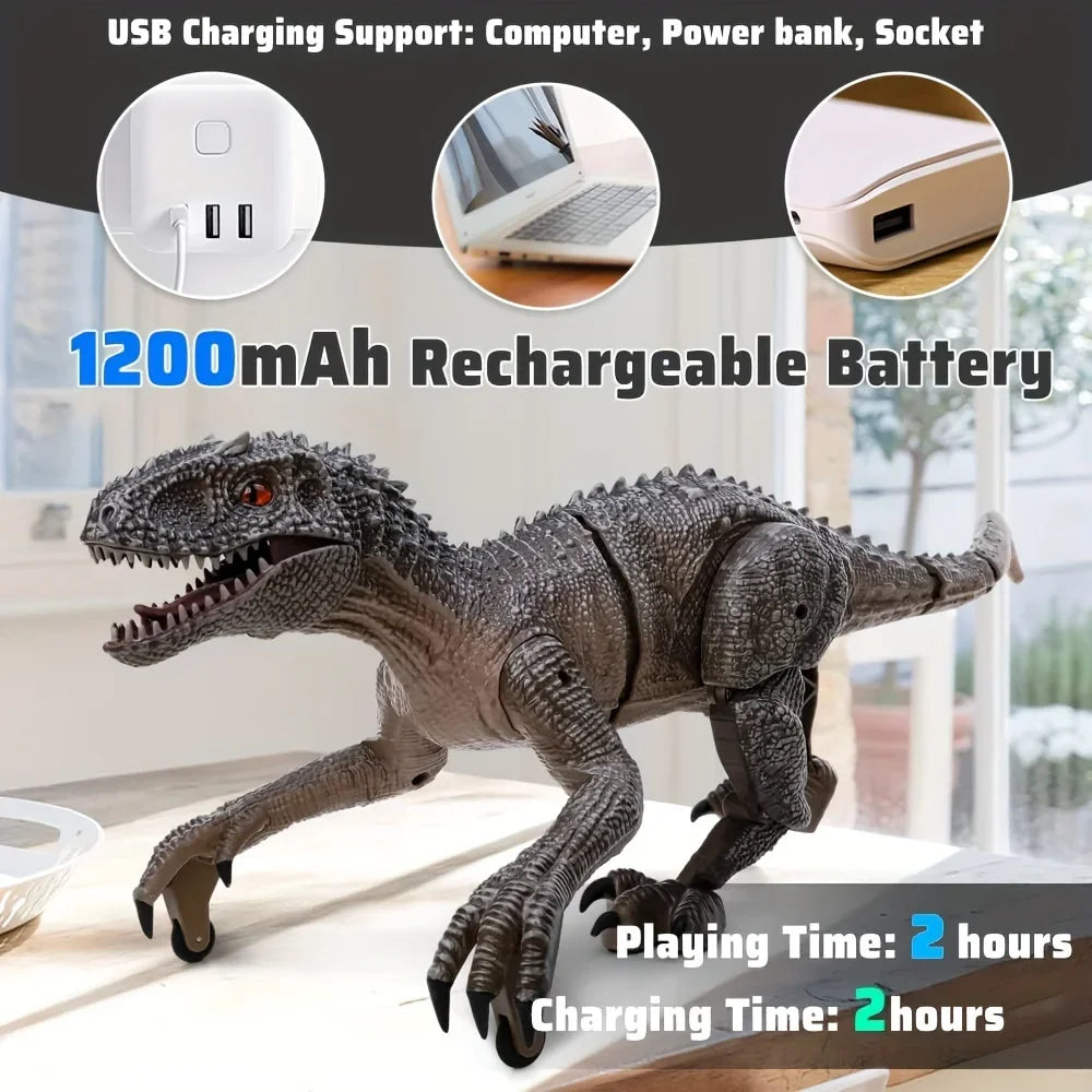Remote Control Dinosaur Toys Kids RC Electric Walking Jurassic Dinosaur Simulation Velociraptor Toy With LED Light And Roaring
