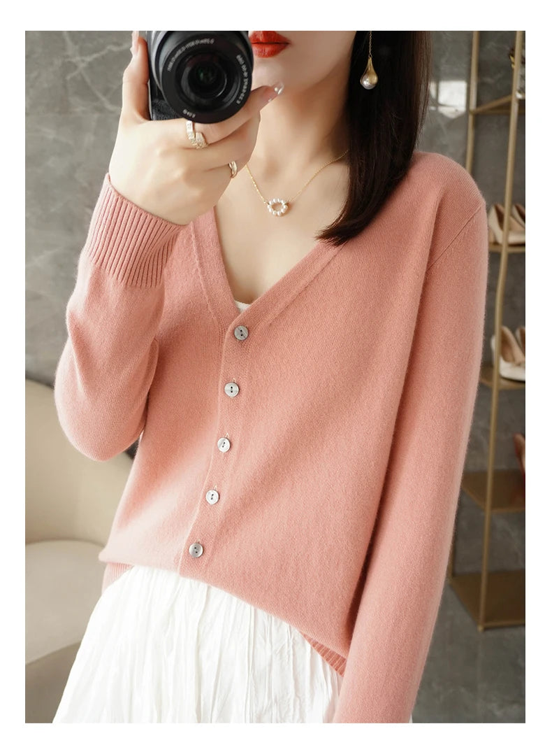 2024 New V-Neck Temperament Small Fragrant Wind Women Loose Sweater Sweater All Sweater Coat Special Offer Cardigan ZHI D035