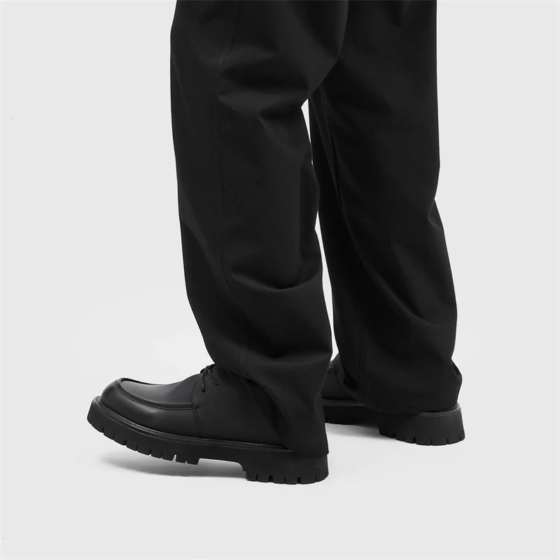 Leather Mens Breathable Handmade Casual Dress Shoes Lace Up Thick Sole