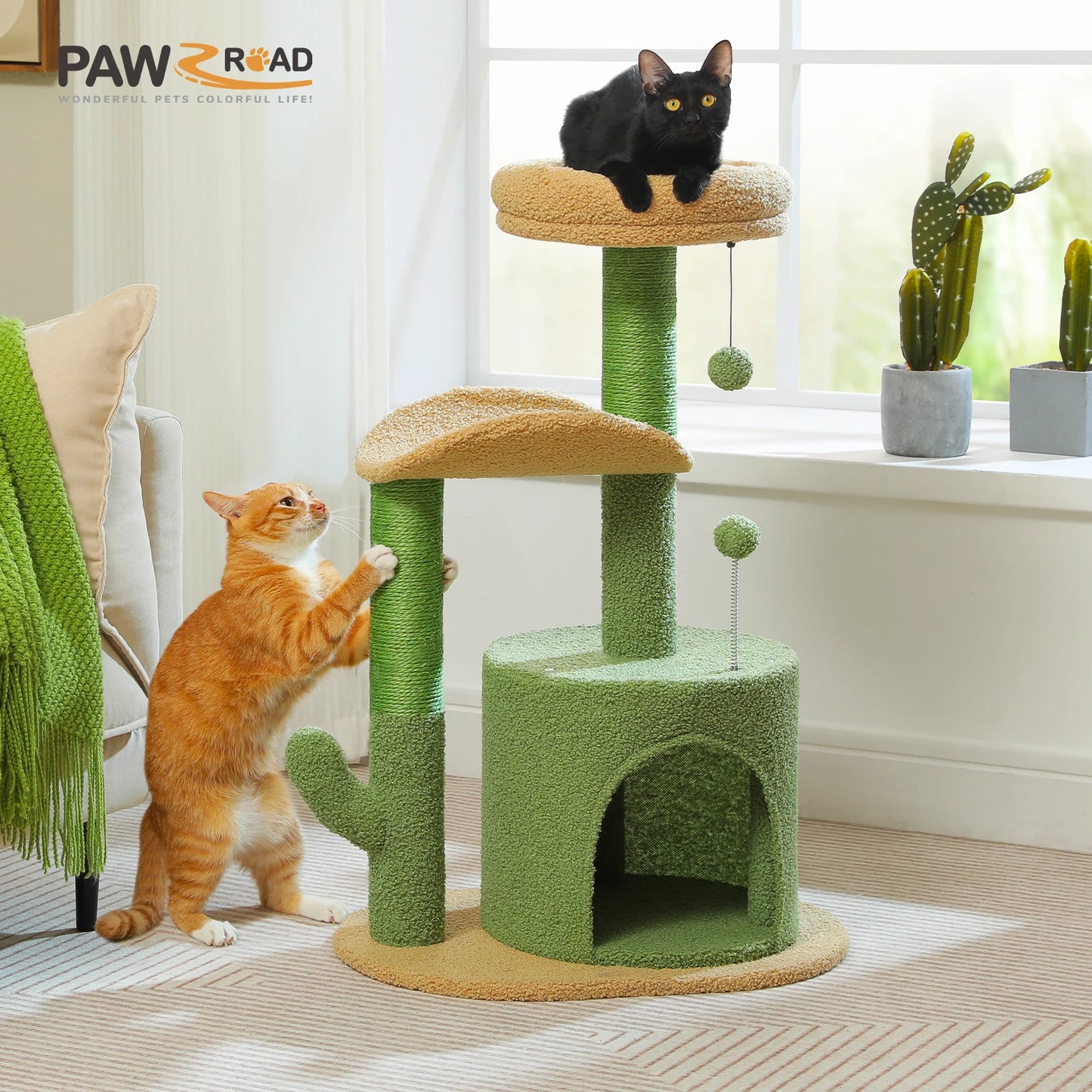 Flower Cat Tree with Natural Sisal Scratching Post, Cozy Cat Condo, Top Perch, Small Cat Tower for Small Indoor Cats, Pet Toys