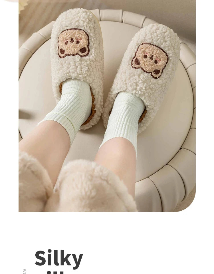 TZLDN Fashion Men's Slippers Winter Warm Cartoon Bear Lovely Indoor Soft Sole Non-slip Dormitory Causal Home Plush Shoes Couple