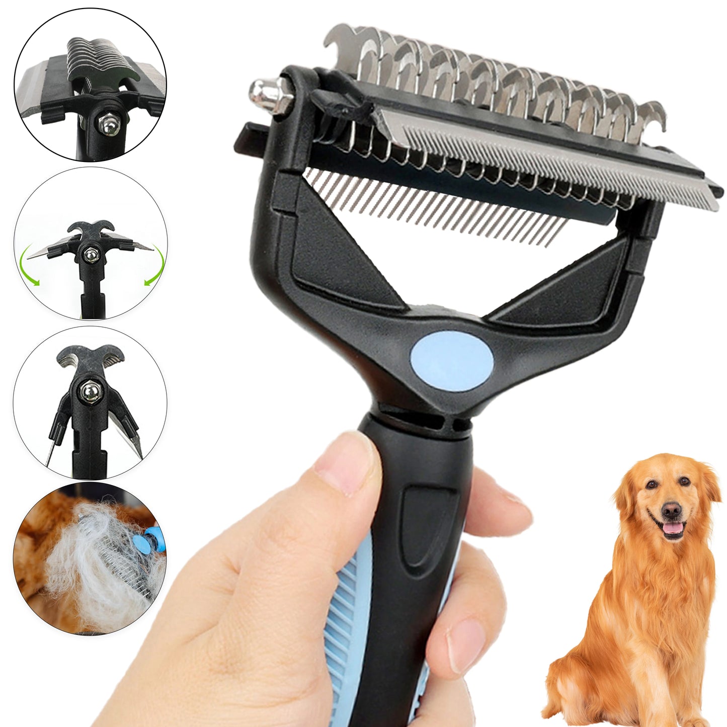 3-in-1 Pet Deshedding Brush – Dog Hair Remover & Fur Knot Cutter for Cats and Puppies
