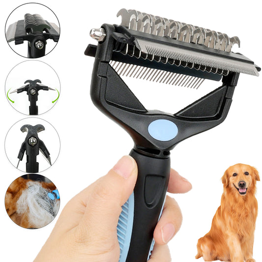 3-in-1 Pet Deshedding Brush – Dog Hair Remover & Fur Knot Cutter for Cats and Puppies