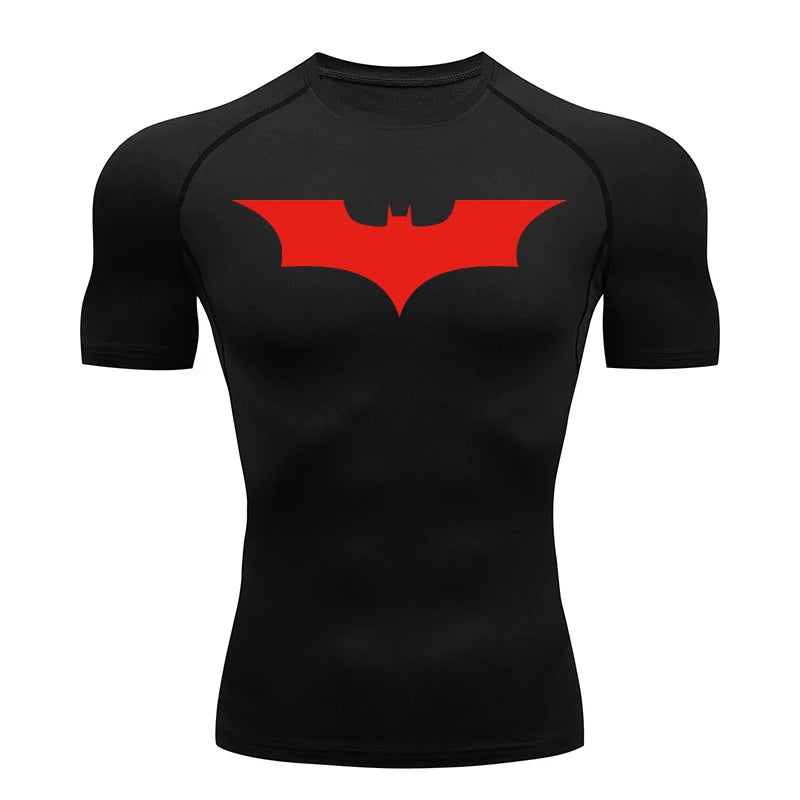 Men's Bat Print Compression Shirt Summer Short Sleeve Quick Dry Rash Guard Gym Workout Running T-Shirt Athletic Tees Tops