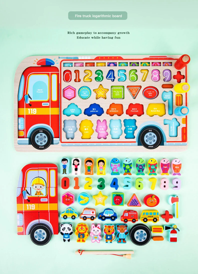 Montessori Educational Wooden Toys Preschool Children Fire Truck Busy Board Math Fishing Games Early Toys For Kids Xmas Gifts