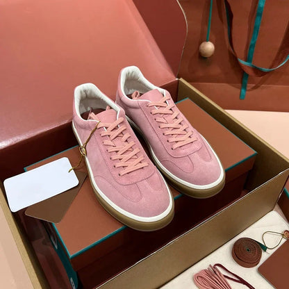 Men's Genuine Leather Lace Up Round Toe Trainer Shoes White