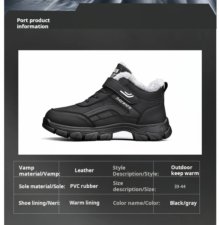 Winter Boots for Men New Waterproof PU Leather Warm Snow Ankle Boots Outdoor Warm Plush Non-slip Work High-top Casual Shoes