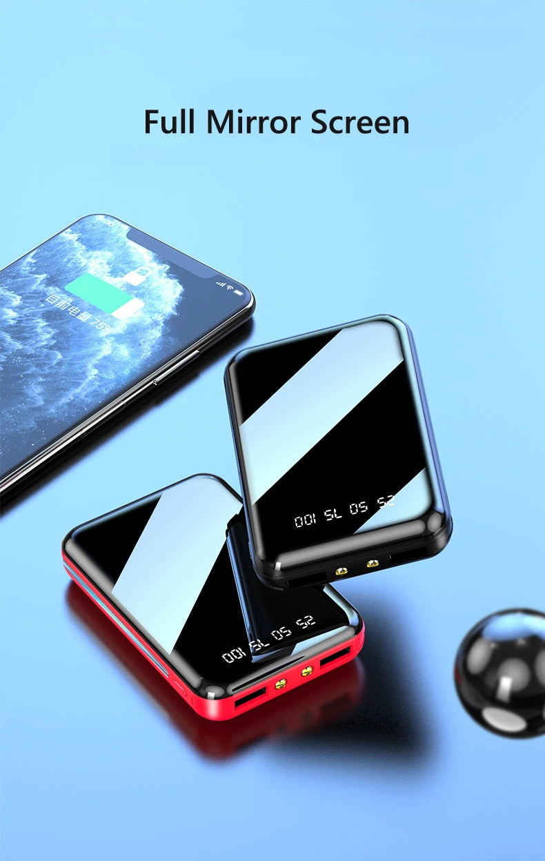 20000mAh Mini Power Bank Portable Charger Mirror Screen LED Digital Powerbank External Battery for iPhone Xiaomi Huawei Samsung