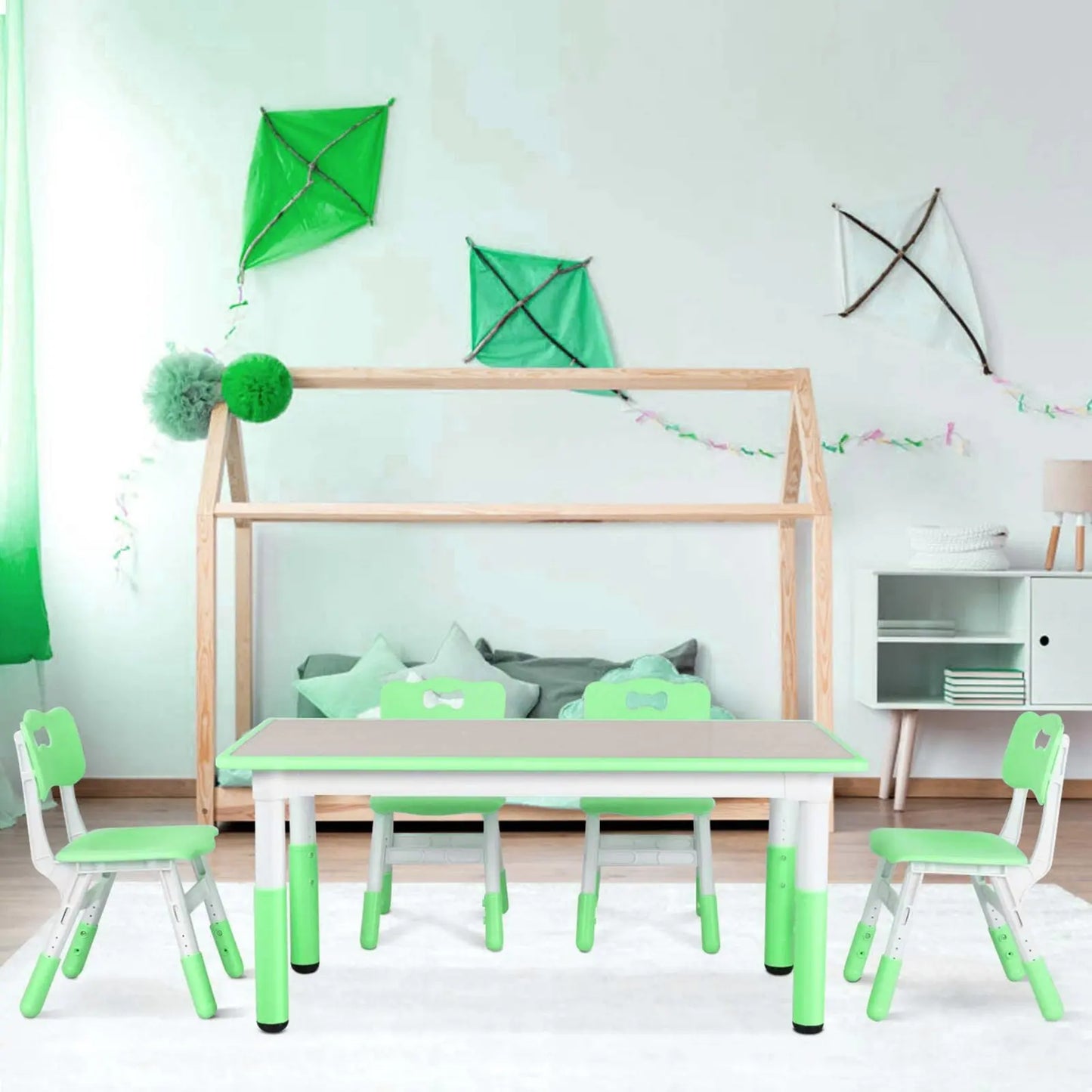 Kids Table and 4 Chairs Set, Height Adjustable Toddler Table and Chair Set, Graffiti Desktop, Non-Slip Legs, Children Multi-Acti