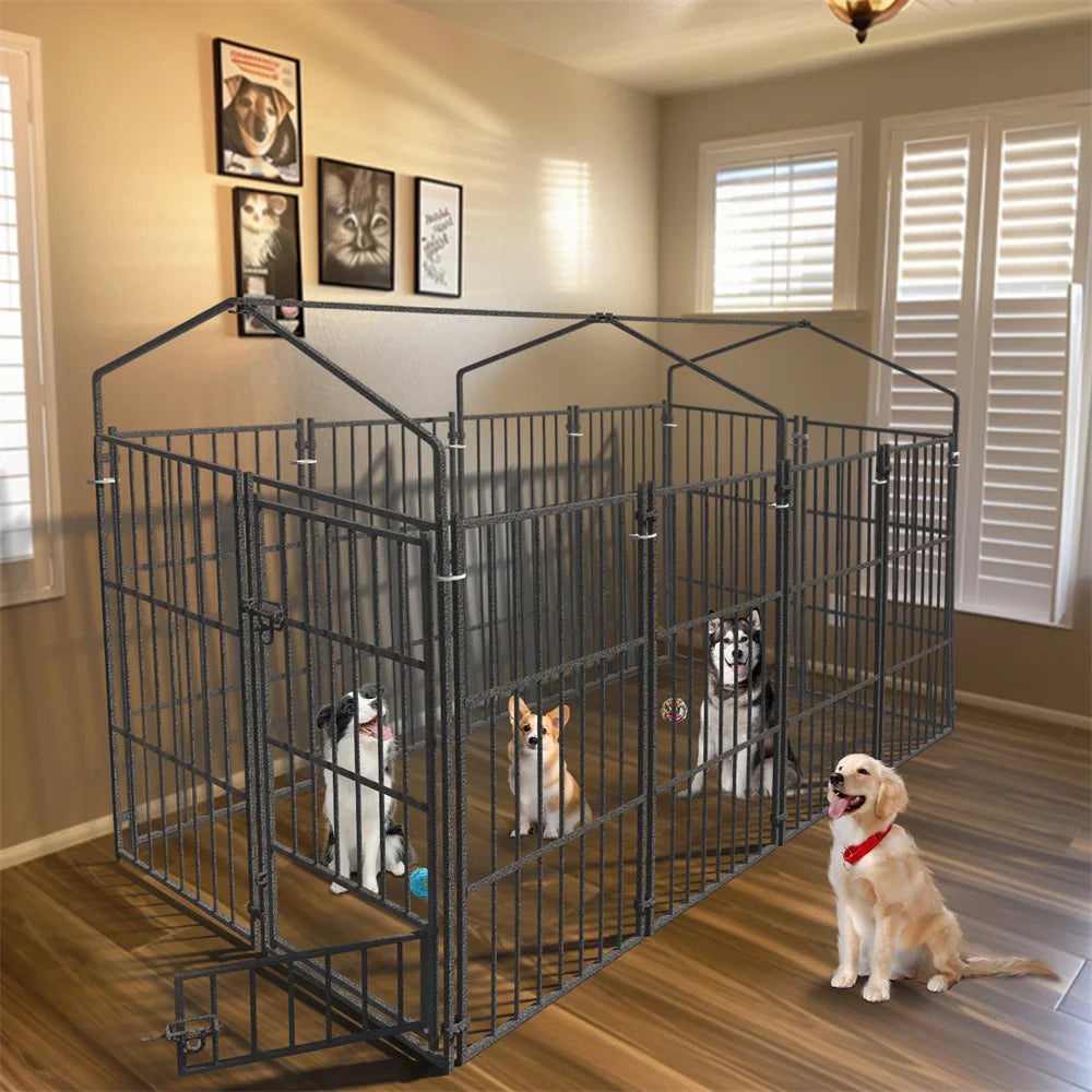 Heavy Duty Large Dog Kennel Pet Welded Metal Playpen Animal Cage with Roof Cover Pet Run Enclosure Playpen House Outdoor Indoor