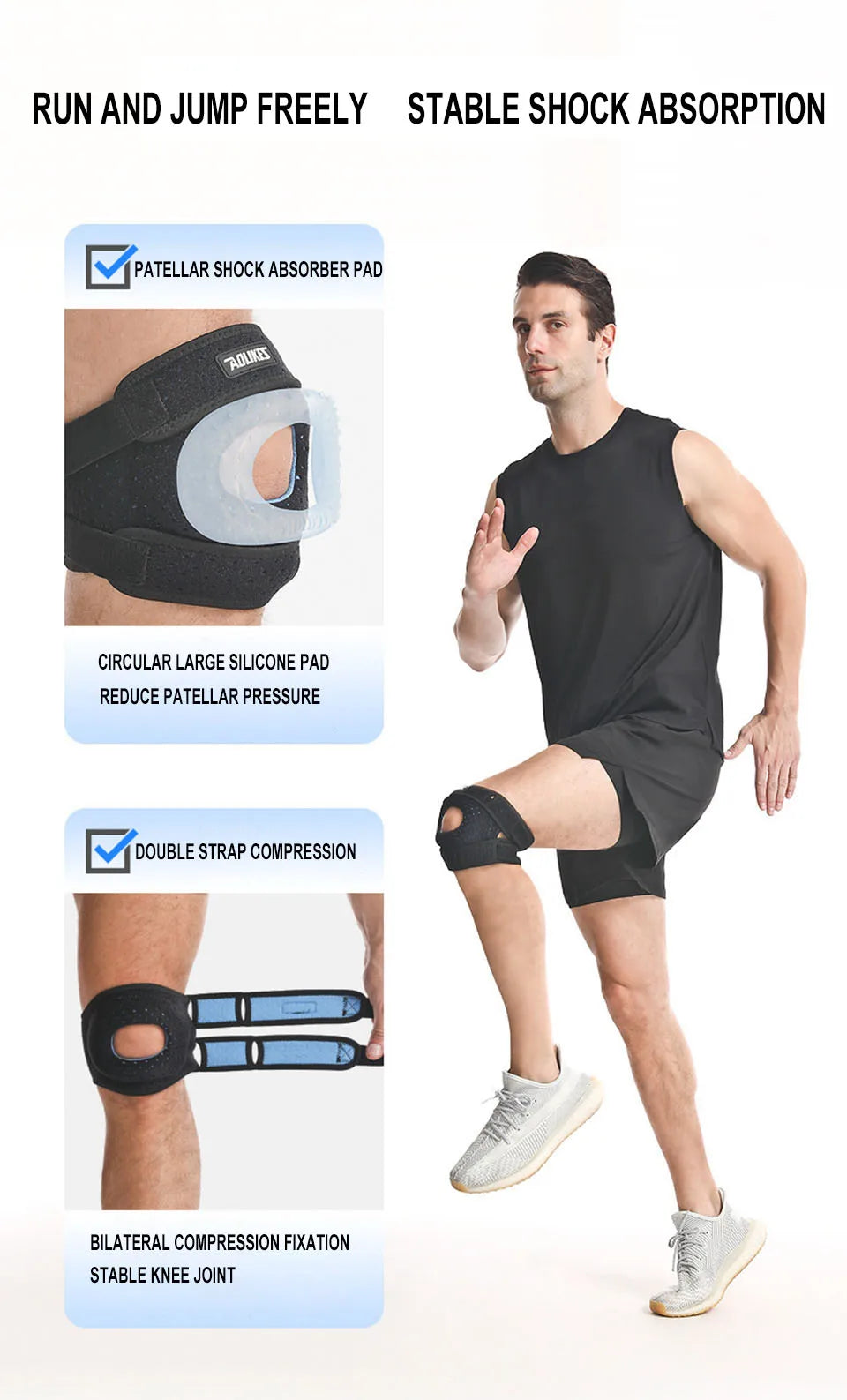 AOLIKES 1PC Patella Knee Brace Knee Compression Sleeve Support for Women Men Knee Pain Arthritis Pain Sport Knee Guard Knee Pads