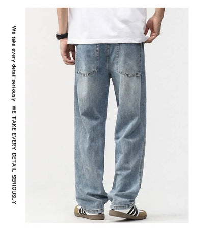 Men's Loose Straight Jeans, Light Blue, Casual Minimalist