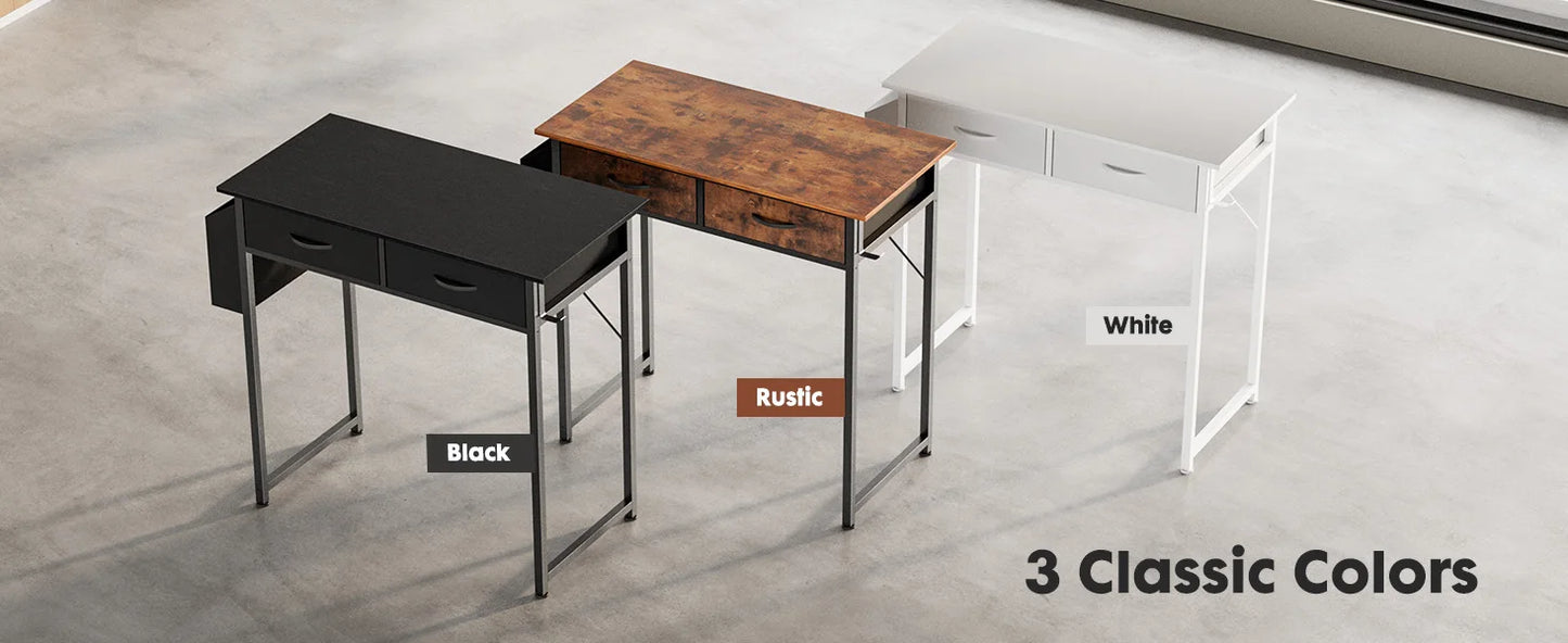 JHK 32 Inch Modern Office Computer Desk with Fabric Storage Drawers Space Side Bag Metal Frame Adjustable Feet For Home PC Table