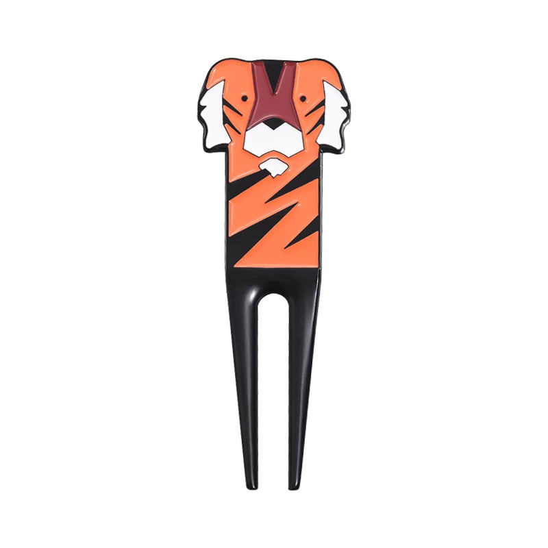 Tiger Divot Repair Tool Cartoon Small Tiger Ball Golf Fork Metal Golf Divot Accessories with Golf Ball Marker Golf Accessory