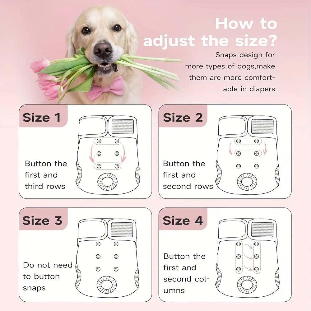 Soft Pet Washable Reusable Dog Period Heat Pants - Highly Absorbent, Adjustable Snaps for Female/Girl Dogs