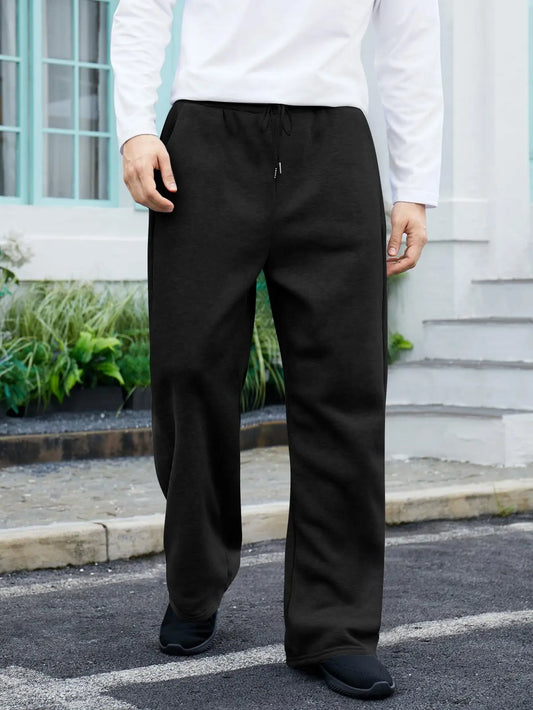 Men's Polyester Velvet Casual Pants Loose Wide Leg Autumn Winter