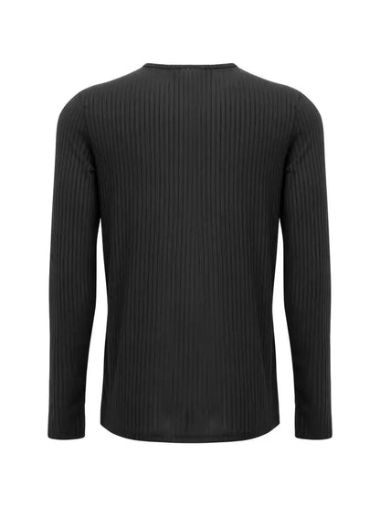 Men's Collarless Button-Front Knit Shirt Plus Size Long Sleeve Elastane