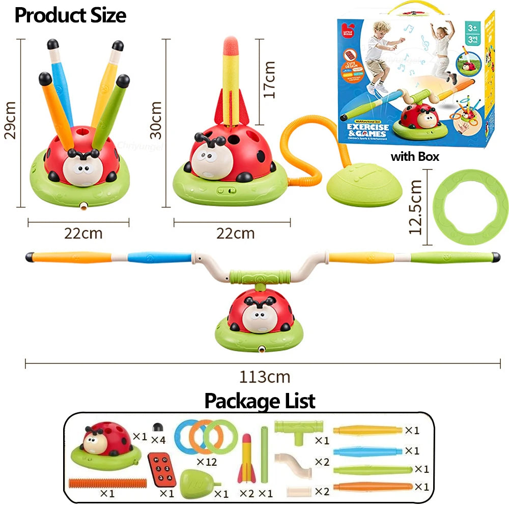 Musical Jump Sports Toys Toss Ring Game Toy and Rocket Launcher for Kids Ladybug Multifunction Outdoor Machine Gifts