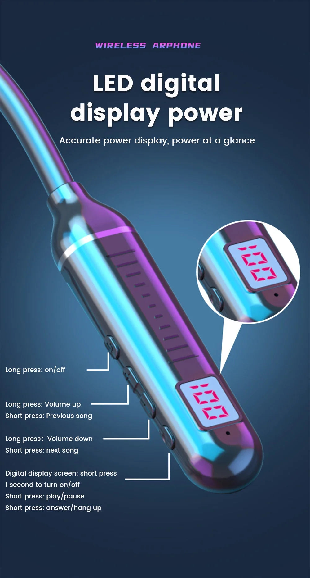 New Bluetooth Earphones Wireless Headphones Magnetic Sport Neckband Neck-hanging TWS Earbuds Wireless Blutooth Headset with Mic