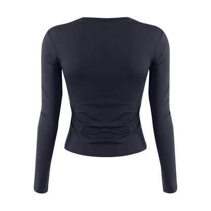 O-Neck Long Sleeve Cropped Top For Women Broadcloth Polyester
