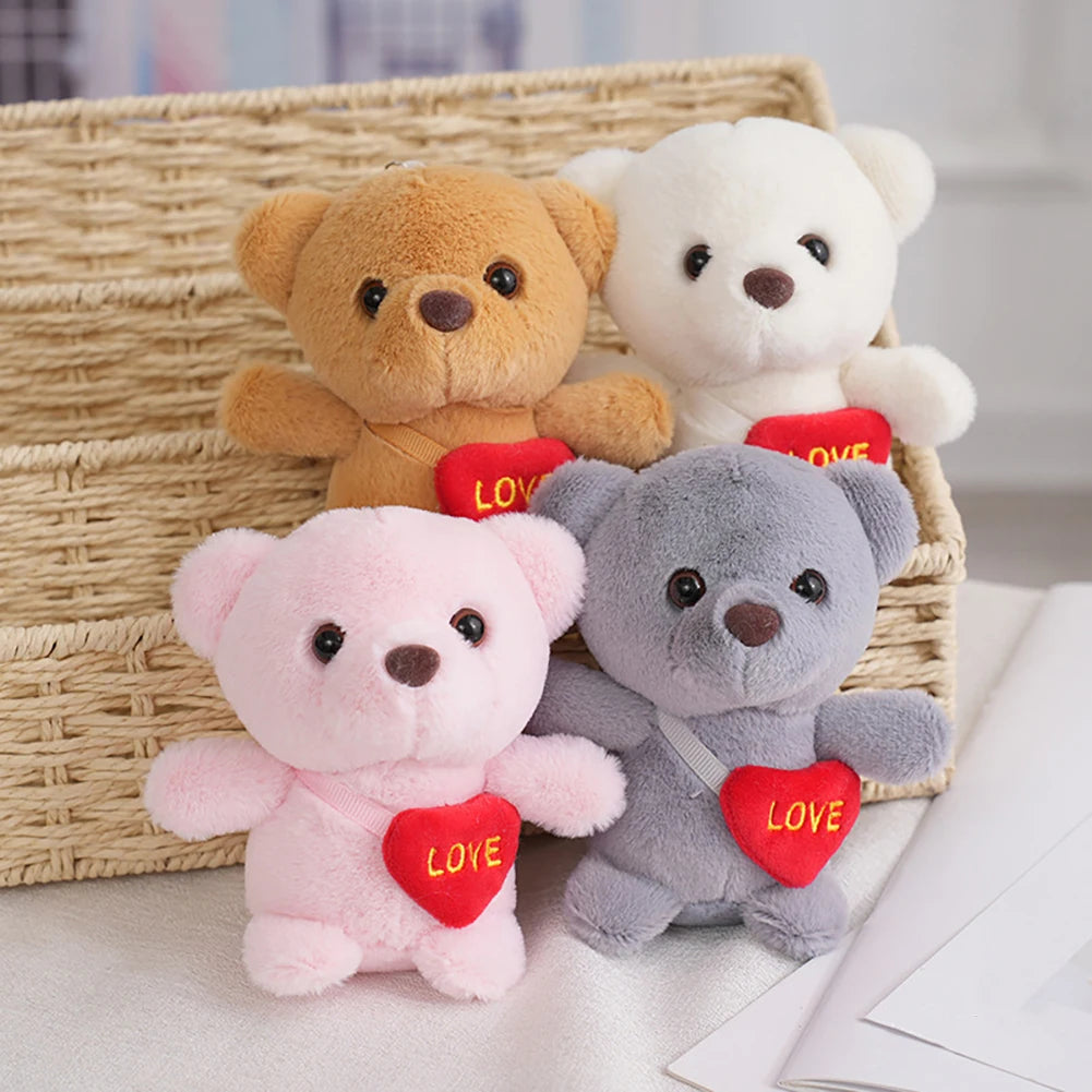 1pc Cute Bear Toys Key Chain Pendant Heart Bear Plush Toy Valentine's Day Gifts Children Kids Toy Wedding Gifts Stuffed Toy