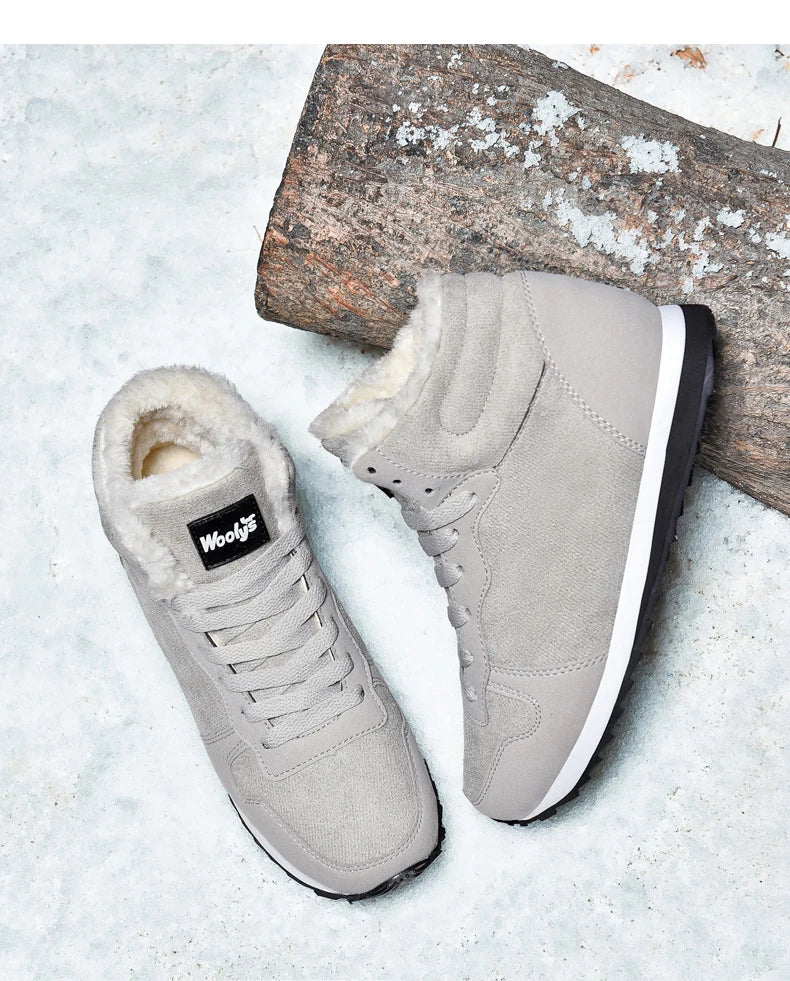 Winter Snow Boots Men Plush Warm Women Boots Suede Leather Ankle Boot Comfortable Light Couple Waterproof Sneakers Big Size 48