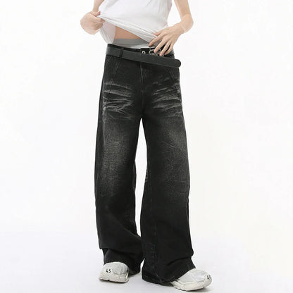Men's Denim Jeans Loose Straight Wide Leg Washed Solid Color