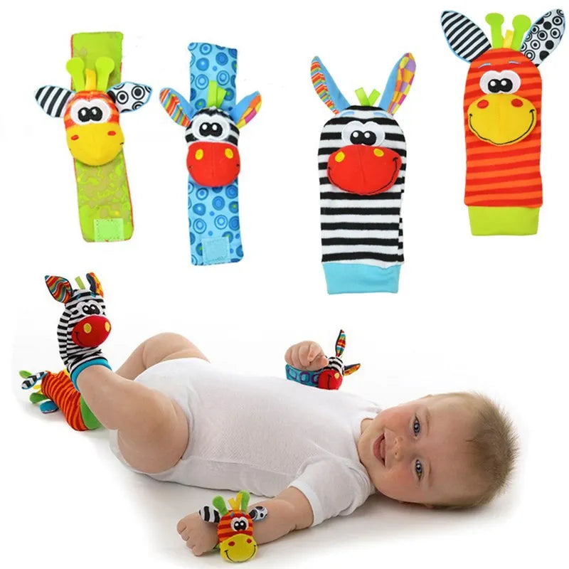 4PCS/SET Baby Rattle Toys Cute Stuffed Animals Wrist Rattle Foot Finder Socks 0~12 Months For Infant Boy Girl Newborn Gift