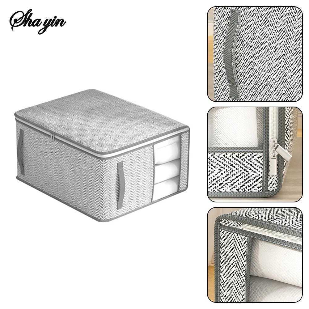 Gray Clothes Organizer Bag, Quilt Storage Bag, Wardrobe Clothes Sorting Bag, With Window Storage Bag Waterproof Storage Bag