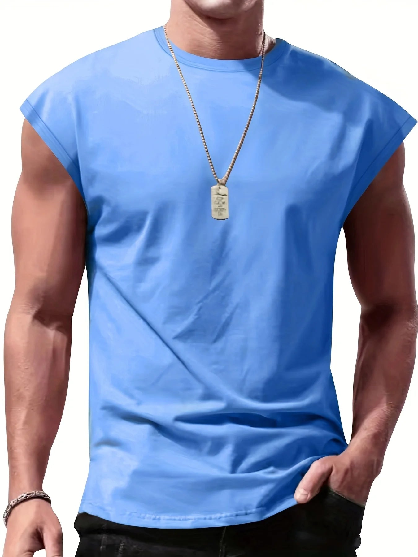 Men'S Summer Solid Color Sleeveless Tank Top Breathable Suitable for Casual Sports Versatile Style