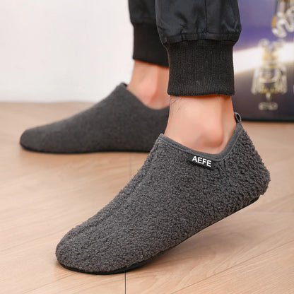 Men's Fuzzy Lining Overlapping Slippers Indoor Winter Warmth Arch Support