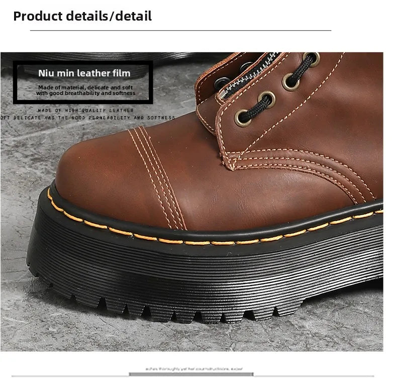 Men's Leather Boots Waterproof Ankle Outdoor Work Motorcycle