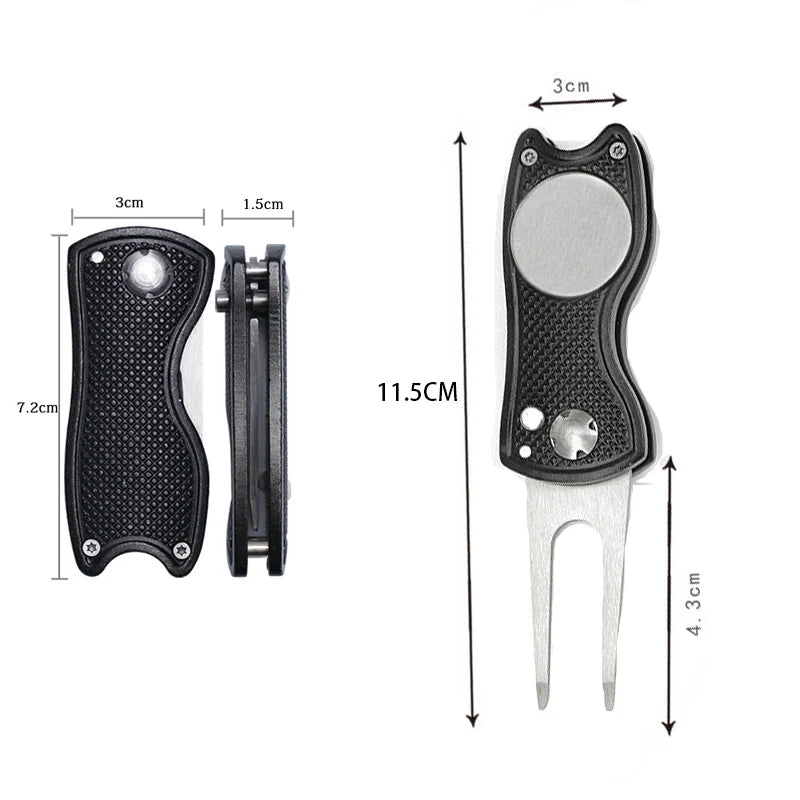 1PC Foldable Metal Golf Turf Repair Tool With Magnetic Ball Marker And Pop-Up Button For Golf Green Fork Golf Tool