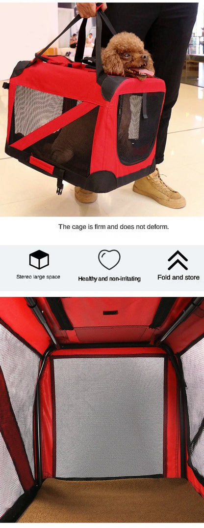 Nylon Car Travel Pet Carrier Folding Cage For Medium And Large Dogs