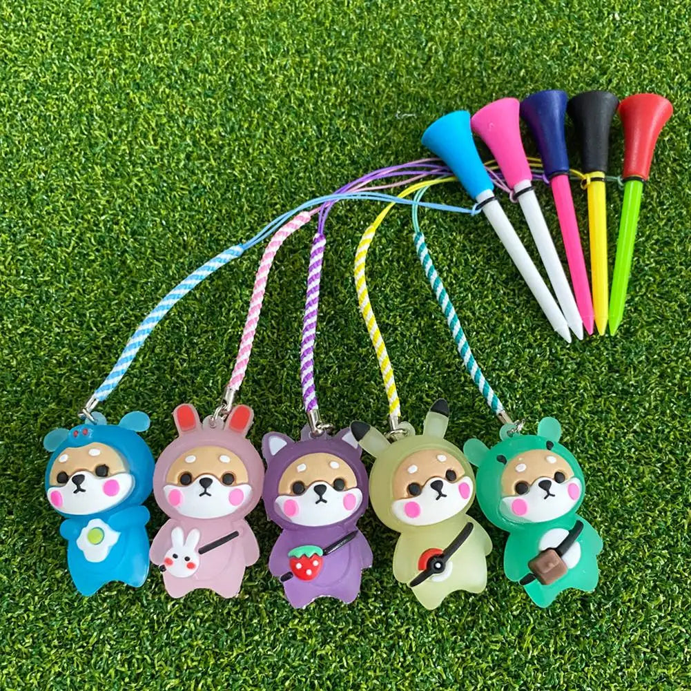 1Pcs Golf Rubber Tees With Flashing Light Cartoon Cute Prevent Loss Golf Ball Holder With Braided Rope Outdoor Golf Accessory