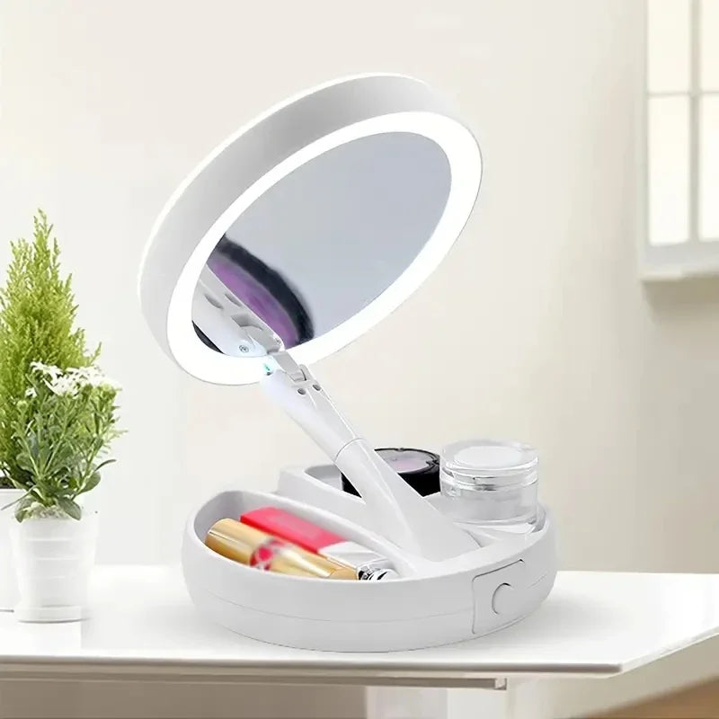 Travel LED Vanity Mirror – Foldable & Dual Power