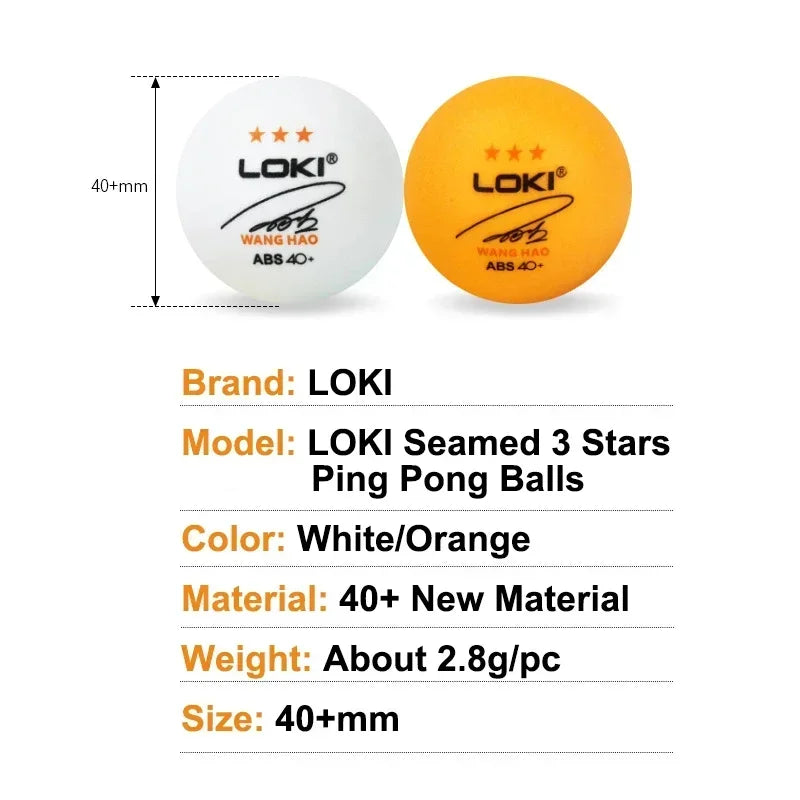 50/100PCS LOKI Table Tennis Balls 3 Star 40+ New ABS Plastic Material Ping Pong Balls with Seam Club Training Ping Pong Balls