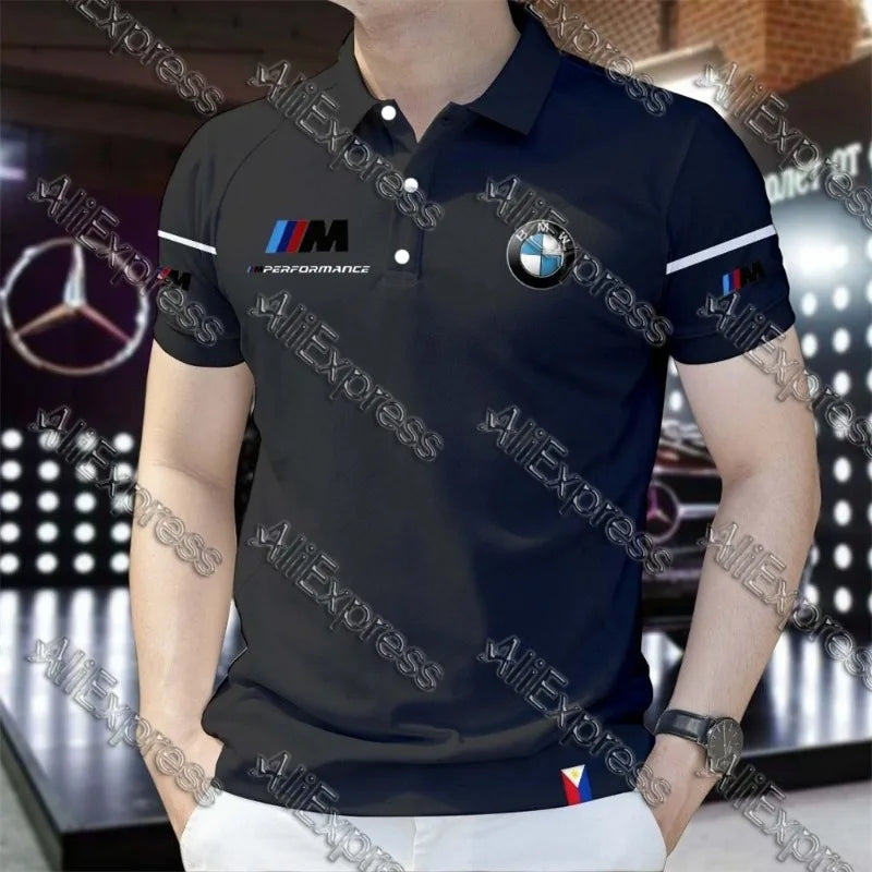 Summer BMW Men's Loose Fashion Short Sleeve Quick Drying Polo Shirt Motorcycle Racing Motogp Cycling Suit Lapel T-Shirt for Men