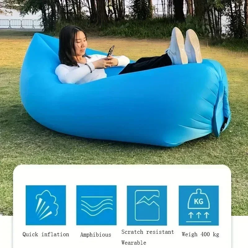 Portable Inflatable Sofa Outdoor, Air Lounger Chair for Camping Beach, Lightweight Blow Up Sun Bed Bean Bag, Banana Shape