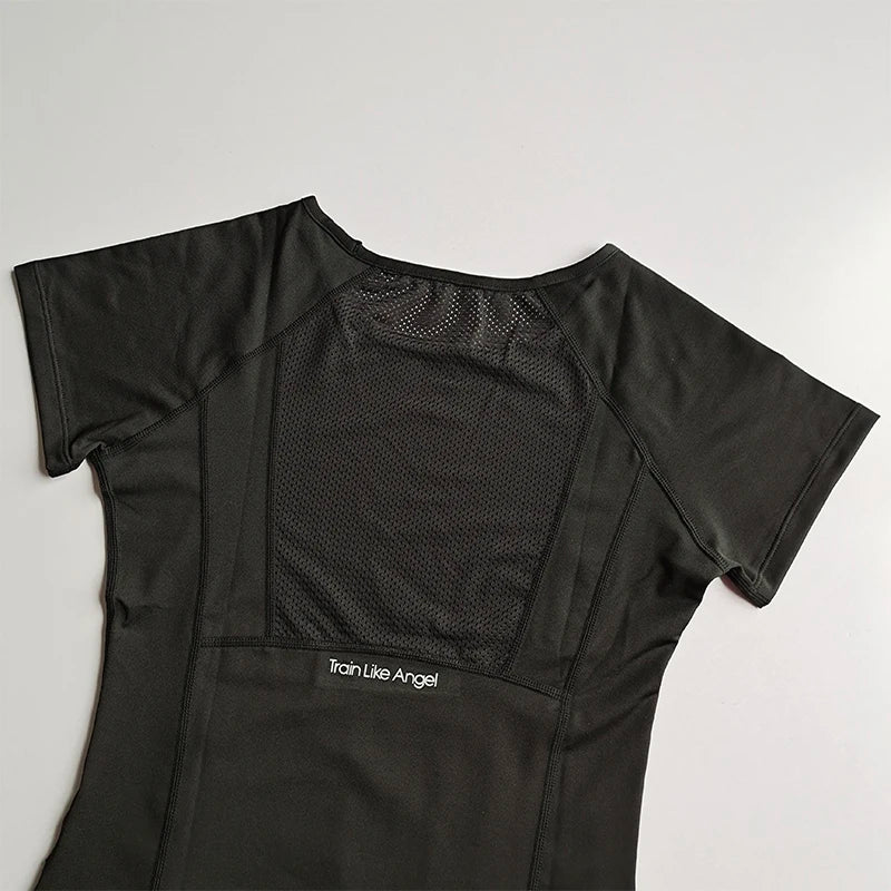 Spring and Summer Loose Women's Sports Short-sleeved Quick-drying Running Yoga Fitness T-shirt Mesh Breathable Neck Pullover Top