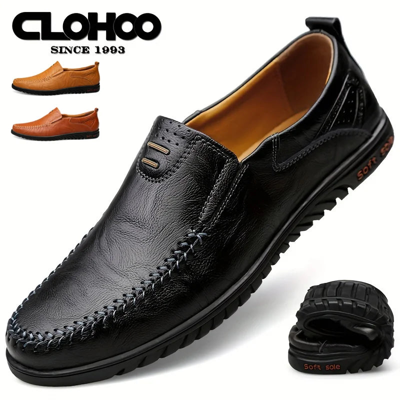 Men's Slip-On Leather Loafers, Soft-Sole Casual Business Shoes
