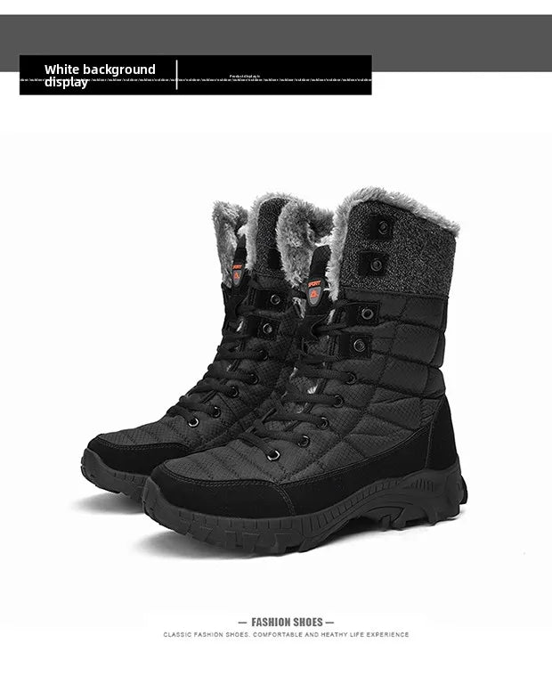 Men Winter Snow Boots Waterproof Leather High Top Plush Lined MidCalf Big Size