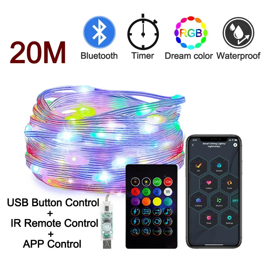 Waterproof RGB Smart String Lights for Curtain & Party Decor