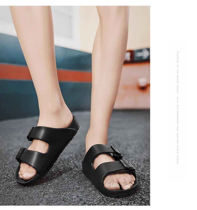 Men's Slippers With Buckle, Flat Heel, One Size, EVA