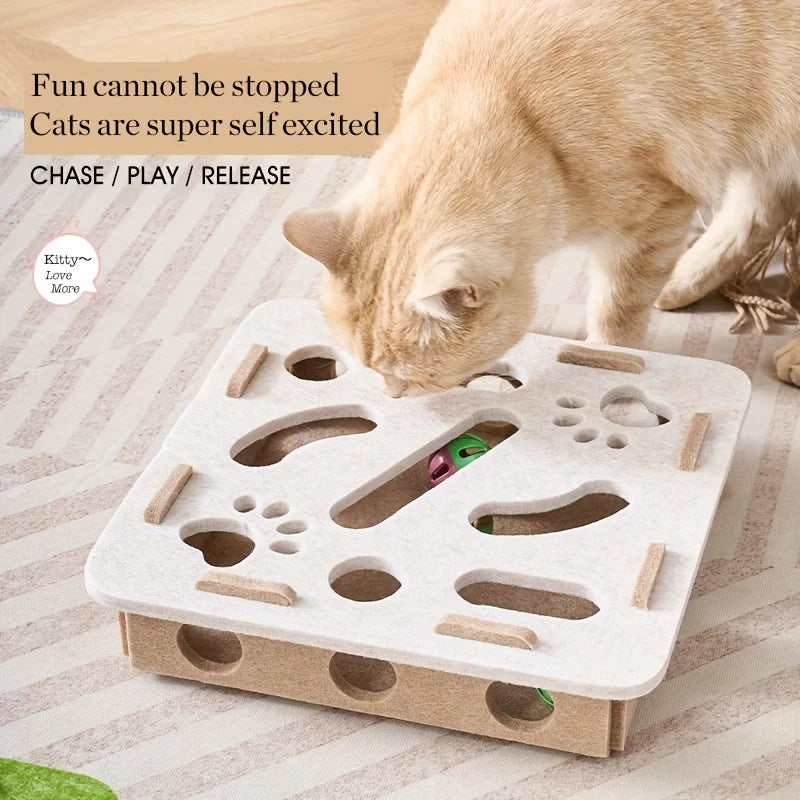 Interactive Felt Cat Puzzle Toy with Maze Tunnel