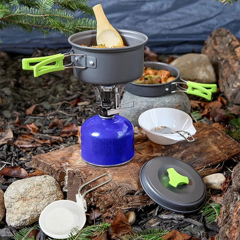 Camping Cookware Set Aluminium Alloy Portable Foldable With Plastic Handles