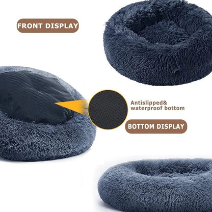 Round Plush Pet Bed For Dogs And Cats 40-90 Cm Diameter Fleece And Long Plush