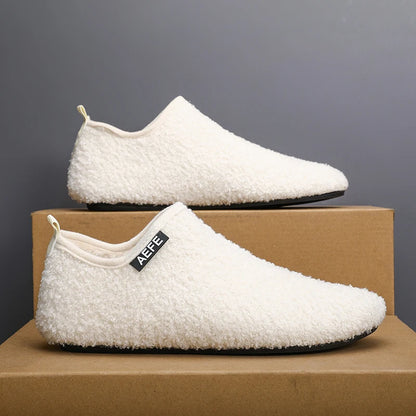 Men's Fuzzy Lining Overlapping Slippers Indoor Winter Warmth Arch Support