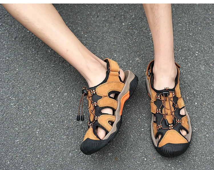 Blue Retro Leather Sandals Men Plus Size 48 Platform Sandals for Man High-quality Summer Men Shoes Comfortable Beach Sandals Man